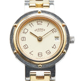 エルメス クリッパー 腕時計 CL3.240 クオーツ ベージュ文字盤 ステンレススチール メッキ レディース HERMES 【中古】